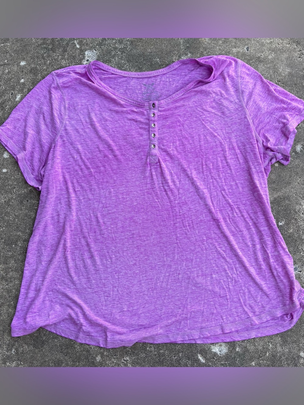 Faded Glory Heathered Purple Short Sleeve Henley Tee